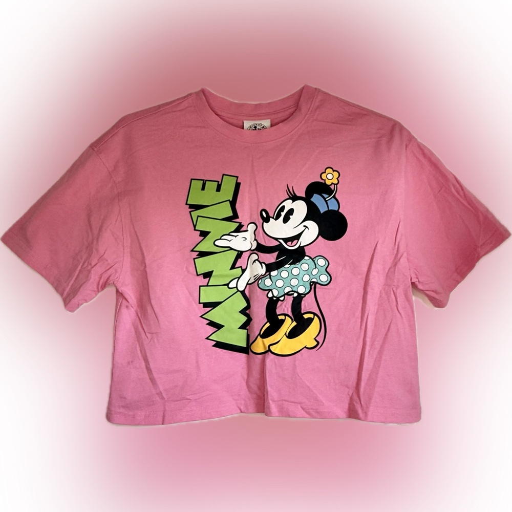 Disney Mickey & Co Minnie Mouse Cropped Women's Pink T-Shirt Size Small